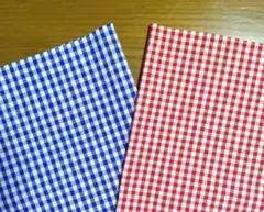 生地 ハギレ ギンガムチェック 青 赤 ブルー レッド レトロ 綿 2枚セット
