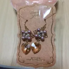 ハート型クリスタルとパールのピアス