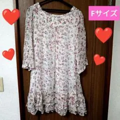 花柄五分袖✨️ティアードフリルチュニックFサイズ