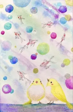 Kappy様専用水彩画 原画 色々な空と小鳥さん 値段は※900円です 額なし
