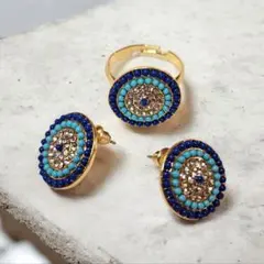 【難あり】　ナザールボンジュウ　ピアス　リング　セット