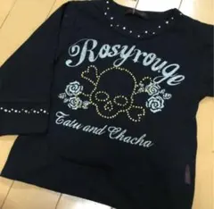 新品　長袖Tシャツ ドクロ　スカル キラキラ　ストーン ロンT ギャル　薔薇90