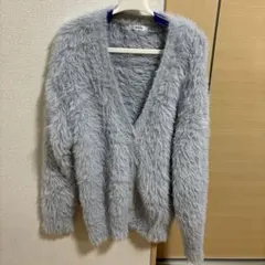 NICE CLAUP グレー ファー風カーディガン