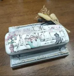 ♪メガネケース　眼鏡　花柄　アンティーク調　犬　デコパージュ　ハンドメイド♪