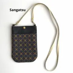 北欧柄 スマホショルダーバッグ ネイビー×ブラウン 軽量 サコッシュ ポシェット