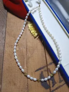 早いもの勝ち　淡水パールとk18ビーズのネックレス