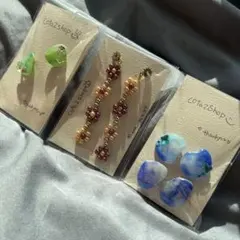 ハンドメイド　ピアスセット　まとめ売り　フラワー　ビーズ　個性派　一点物