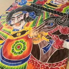 のぼり旗　武士の絵柄の装飾用布　武将　明治　古布　鎧　戦 のぼり旗 戦士の絵柄の長い布 明治 古布 武将 鎧 馬 戦国 - メルカリ