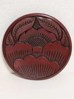 鎌倉彫　木製　漆器　トレー　お盆　椿の花　未使用品