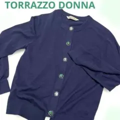 定価1.5万【TORRAZZO DONNA】ビジューカーディガン　緑ボタン　紺