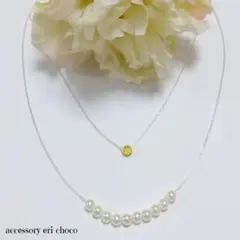 ホワイトパール&ゴールドロンデルの華奢二連ロングネックレス