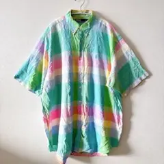 【希少】ラルフローレン 半袖シャツ L マルチカラー パステル チェック 90s
