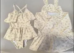 ウサギ耳付きラッシュガード　フリル水着セット 95cm　花柄　テータテート