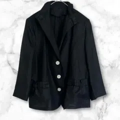 ノアジェ　ボタン付き薄手ジャケット　カジュアル　透け感　ブラック　L ゆったり