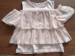 チュールフリル付きピンク半袖トップスのサムネイル