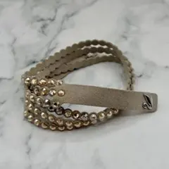 【極美品】SWAROVSKI レザー ラインストーン ブレスレット ベージュ系