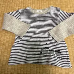 ストライプ 長袖Tシャツ 列車プリント