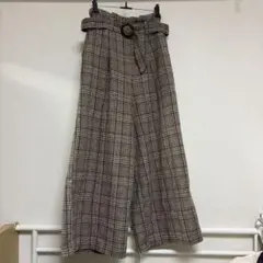 レディース 秋冬用 ブラウンチェック ワイドパンツ