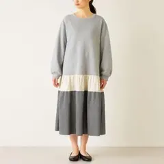 スマイルランド 裏起毛 配色スウェットロングワンピ L ヘリンボーン切替
