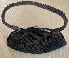 ビーズがま口バッグ ブラウン ストラップ