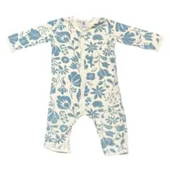 プチバトー花柄ロンパース アイボリーとブルー