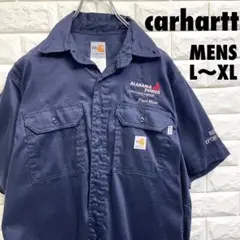 カーハートFR 半袖ワークシャツ　企業刺繍ロゴ　メンズL〜XLサイズ相当