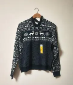 プライマーク　トナカイ柄フード付きニットセーター　ネイビー　L 新品タグ付