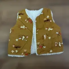 【お値下げ】動物柄 ベビーベスト 95cm以下 フリース裏地付き