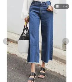 classicalelf 裾フリンジ　デニムワイドパンツ 新品タグ付き