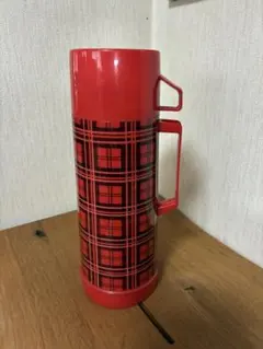 アラジン　レトロ　赤いチェック柄 魔法瓶ポット カップ付き