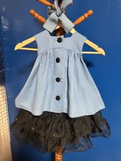 手作り 水色と黒のフリルドレス