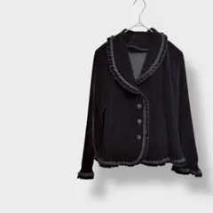 ベロアジャケット　長袖　フリル　花ボタン　ショート丈　フォーマル　セレモニー