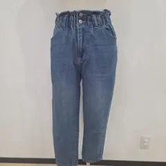 ハイウエスト デニムパンツ フリルウエスト ブルーのサムネイル