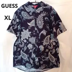 美品 GUESS ゲス レーヨン 半袖シャツ ペイズリー柄 ネイビー XLのサムネイル