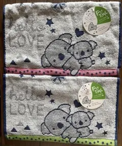 無撚糸 コアラ柄 フェイスタオル 色違い2枚セット34cm x 80cm