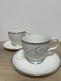 ノリタケ【プラチナウェーブ＆ゴールデンウェーブ】カップ＆ソーサー　二客セット