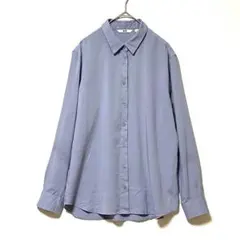 2876 ユニクロ トップス シャツ レーヨン 長袖 とろみシャツ　M ブルー
