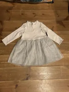 長袖フリル付きチェック柄レースワンピース　80cm