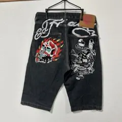 エドハーディー 刺繍 デニム ハーフパンツ Y2K サイズ30 ブラックのサムネイル