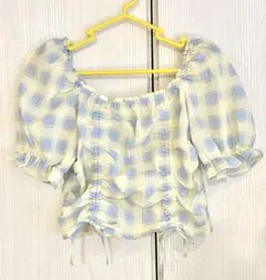 H&M チェックパフスリーブトップス　サイズEUR34 美品