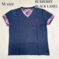 バーバリーブラックレーベル Tシャツ ノバチェックホースロゴ Mサイズネイビー