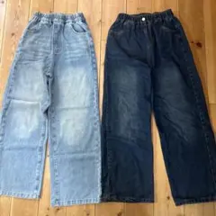2枚セット 新品未使用 キッズデニムワイドパンツ 160cm