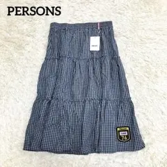 PERSONS チェックティアードスカートQVCネイビーLLミモレ