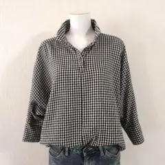 ギンガムチェック 五分袖フランネルシャツ【USED】