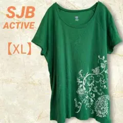 古着　SJB ACTIVE　Tシャツ　【XL】　半袖　グリーン　花柄