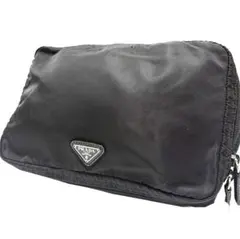 美品 PRADA クラッチバッグ セカンドバッグ バッグ 三角プレート ブラック