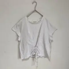 【RAY BEAMS】レースアップ　デザイン　半袖　カットソー　Tシャツ　白　綿のサムネイル