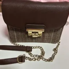 ブラウン チェック柄 ショルダーバッグ