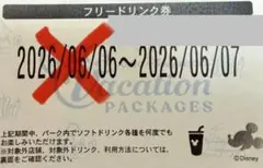 ディズニー　フリードリンク券　6/7（日）のみ　バケーションパッケージのサムネイル