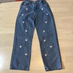 【送料込】SHEIN ハート刺繍 ジーンズパンツ ダークウォッシュ 140